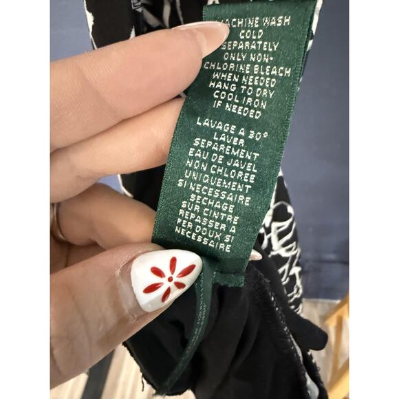 Lauren Ralph Lauren Dress Womens 8 Black White Ruched Wrap Abstract Print Midi - Picture 5 of 6